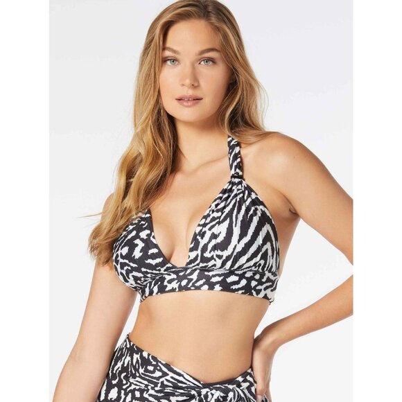 Coco Reef Contour Athena Draped Halter Bra Sized Bikini Top Black White 16/40C-D - Picture 1 of 8